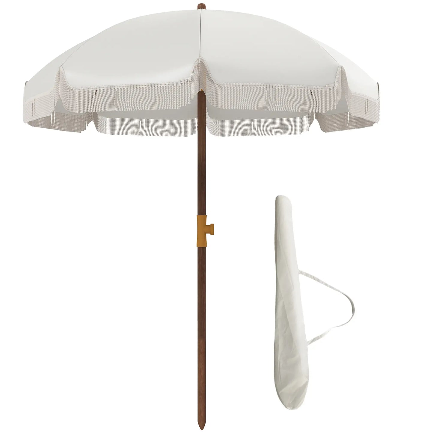 6.2' Travel Beach Umbrella, Vent, Ruffles, Carry Bag, Cream White