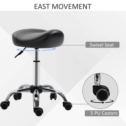 Saddle Stool, Height Adjustable Rolling Salon Chair with PU Leather for Massage, Spa, Clinic, Beauty and Tattoo, Black at Gallery Canada