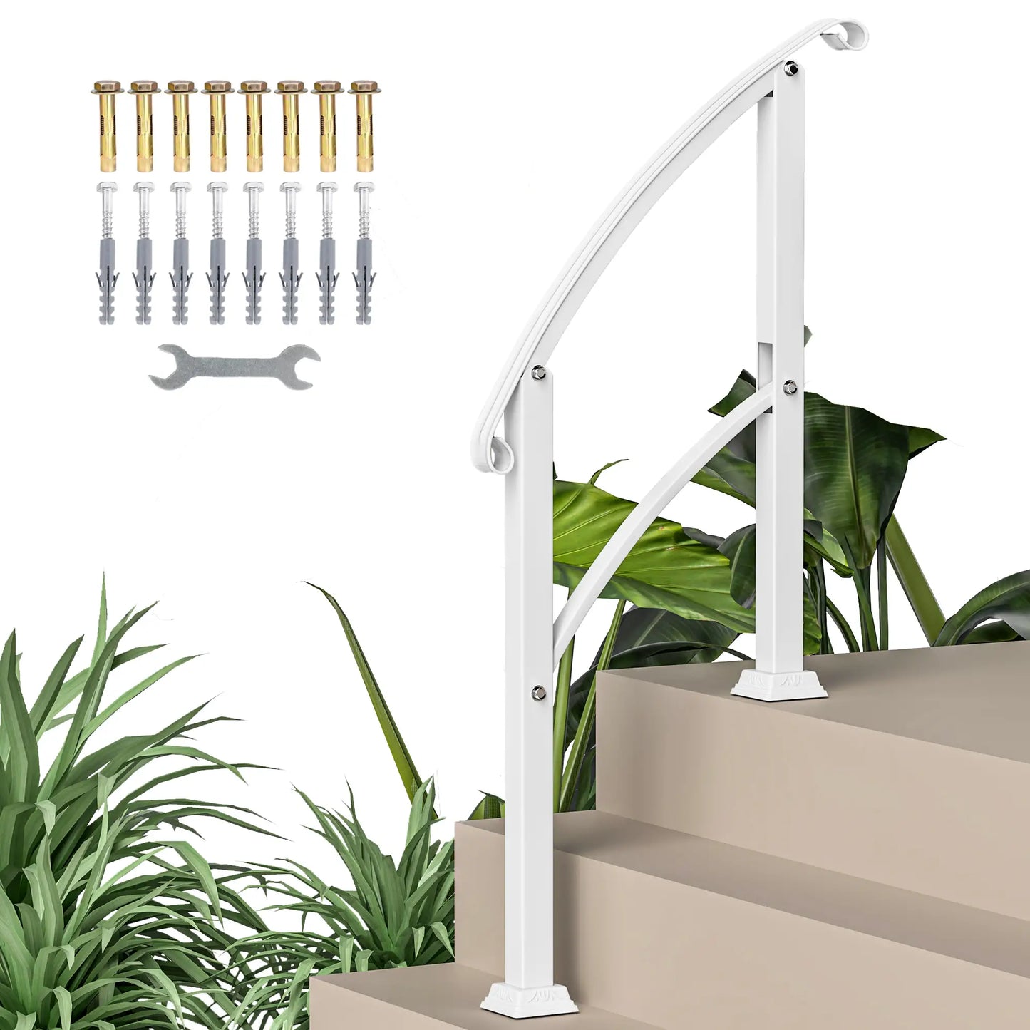 Outdoor Step Handrails, Porch Deck Railing, White Metal Stair Railing, White Garden Decor at Gallery Canada