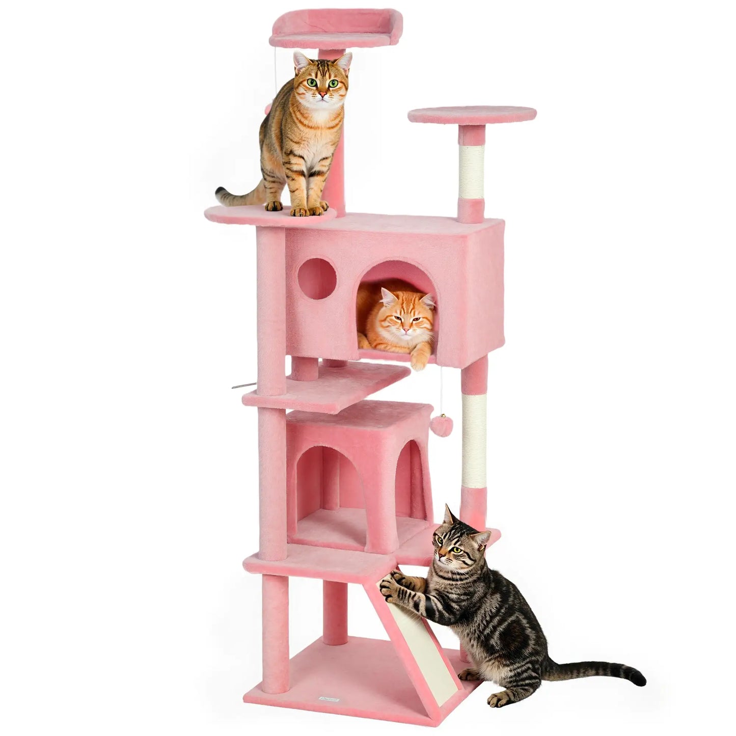 63" Cat Tree, Multi-Level Tower With Scratching Posts, Condos, Bed, Pink
