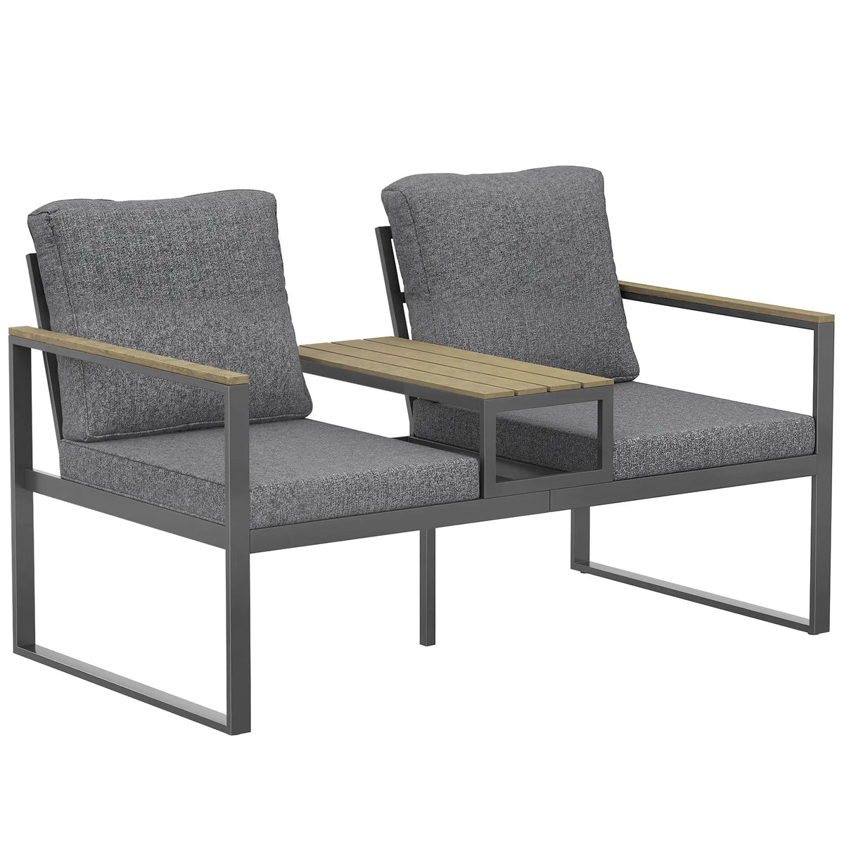 Outdoor Garden Bench With Integrated Table, 2 Seater Patio Loveseat, 136 cm, Grey Outdoor Benches at Gallery Canada