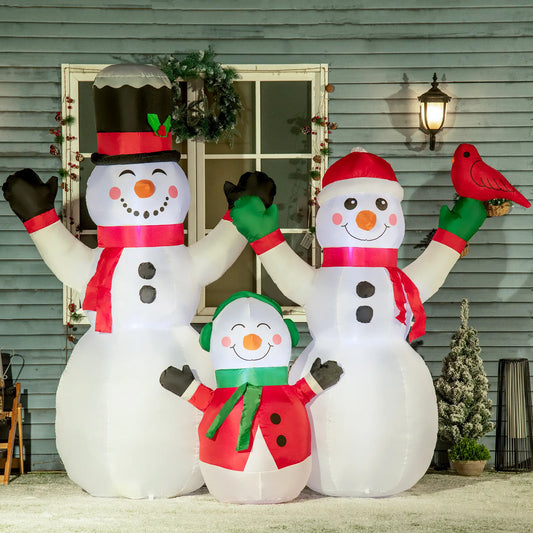 8ft Inflatable Christmas Snowman, LED Yard Display, Red Bird Christmas Inflatables White at Gallery Canada