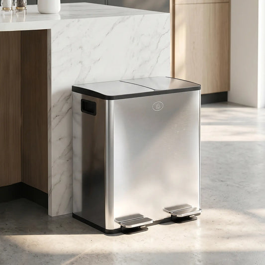 Dual Garbage Bin, Soft Close Trash Can, 2 x 20 Liter, Silver Household Supplies Silver at Gallery Canada