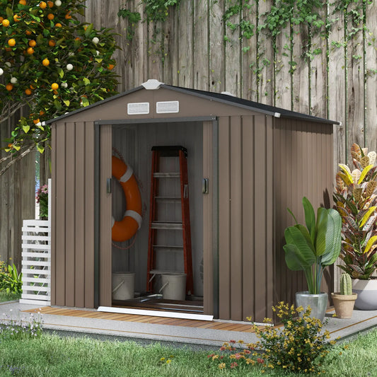 7' x 4' x 6' Garden Storage Shed, Metal, Double Doors, Brown Sheds Brown at Gallery Canada