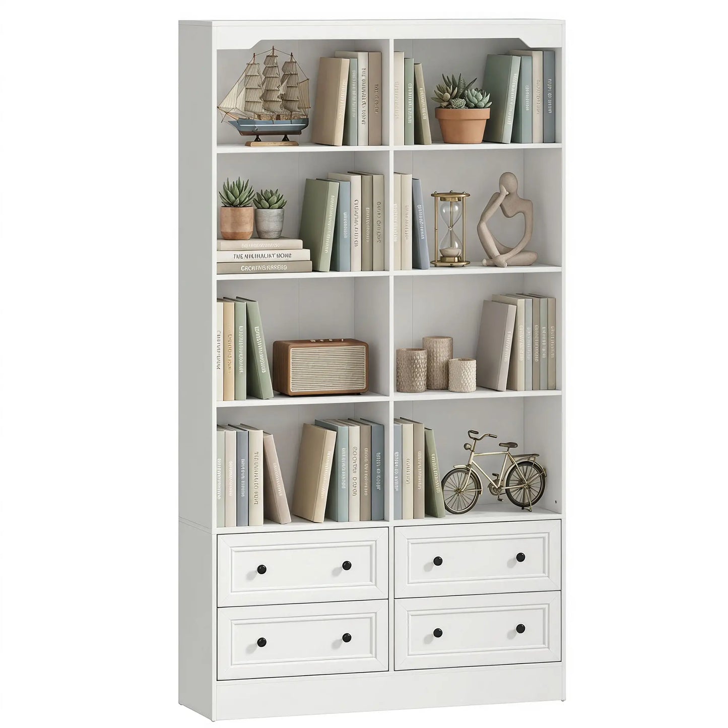 5-Tier Bookcase with 8 Cubbies, 4 Drawers, White Display Bookshelves at Gallery Canada