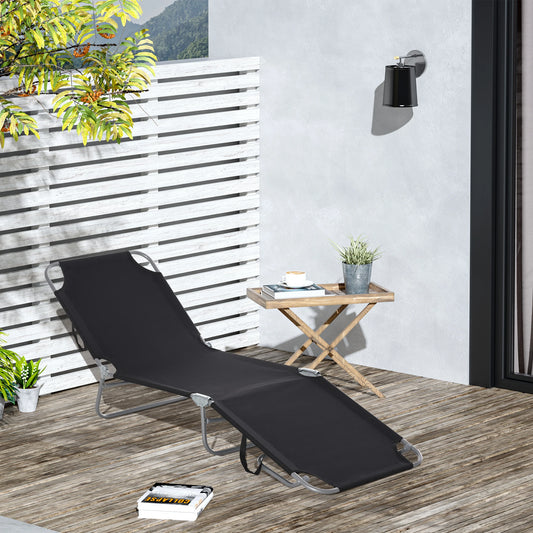 Outdoor Folding Chaise Lounge, Adjustable Backrest, Breathable Mesh, Black Lounger Chairs Black at Gallery Canada