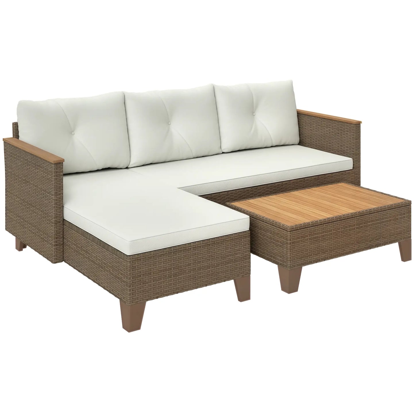 3 Piece L-Shaped Patio Furniture Set, Wood Top Coffee Table, Cream Patio Furniture Sets at Gallery Canada