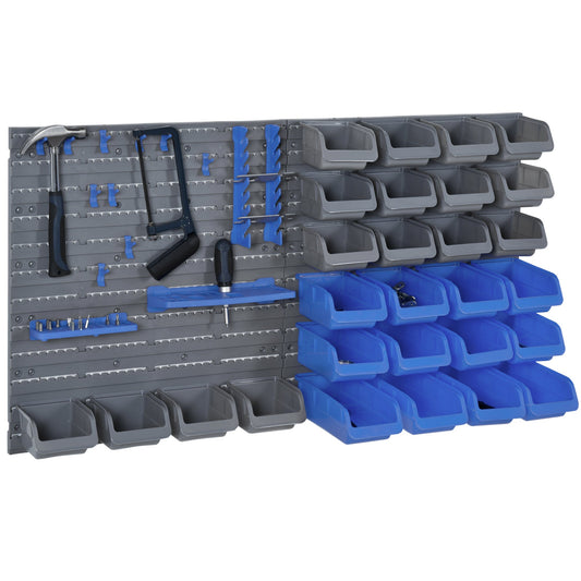 44PC Wall Mounted Storage Bins Parts Rack Kit with Storage Bins, Pegboard and Hooks, Garage Plastic Organizer, Blue - Gallery Canada