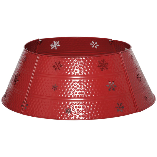 Christmas Tree Collar, 26" Metal Tree Ring Skirt, Home Xmas Decoration with Snowflake Engraving, Red