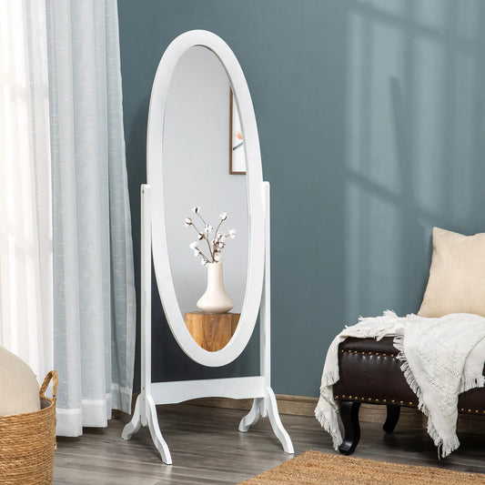 Full Length Floor Mirror, Adjustable Angle Oval Frame, White Full Length Mirrors White at Gallery Canada