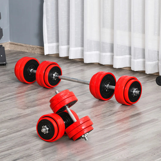 66lbs 2-In-1 Dumbbell, Barbell Adjustable Set, Strength Exercise Dumbbells & Barbells Red and Black at Gallery Canada