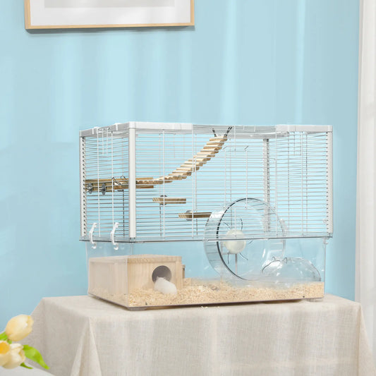 Hamster Cage, Deep Bottom, Wooden Ramp, Hut, Exercise Wheel, White Hamster Cages Natural, White at Gallery Canada