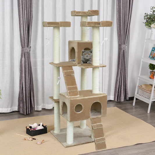 71-Inch Cat Tree, Pet Tower with Scratch Post, Condo, Beige Cat Towers Beige at Gallery Canada