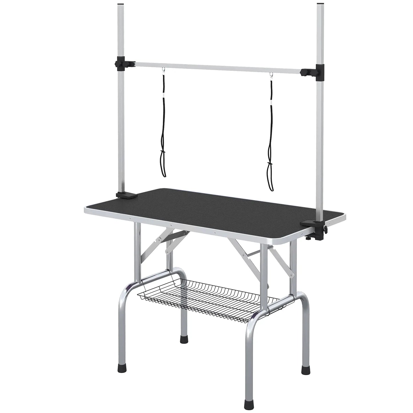 Adjustable Dog Grooming Table, 2 Safety Slings, Storage Basket, Black Dog Grooming Tables at Gallery Canada