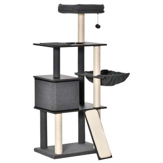 58" Cat Tree Huge Kitty Activity Center Cat Climbing Toy Rest Pet Furniture with Sisal Scratching Post Pad Condo Bed Perch Ladder Hanging Ball Dark Grey - Gallery Canada