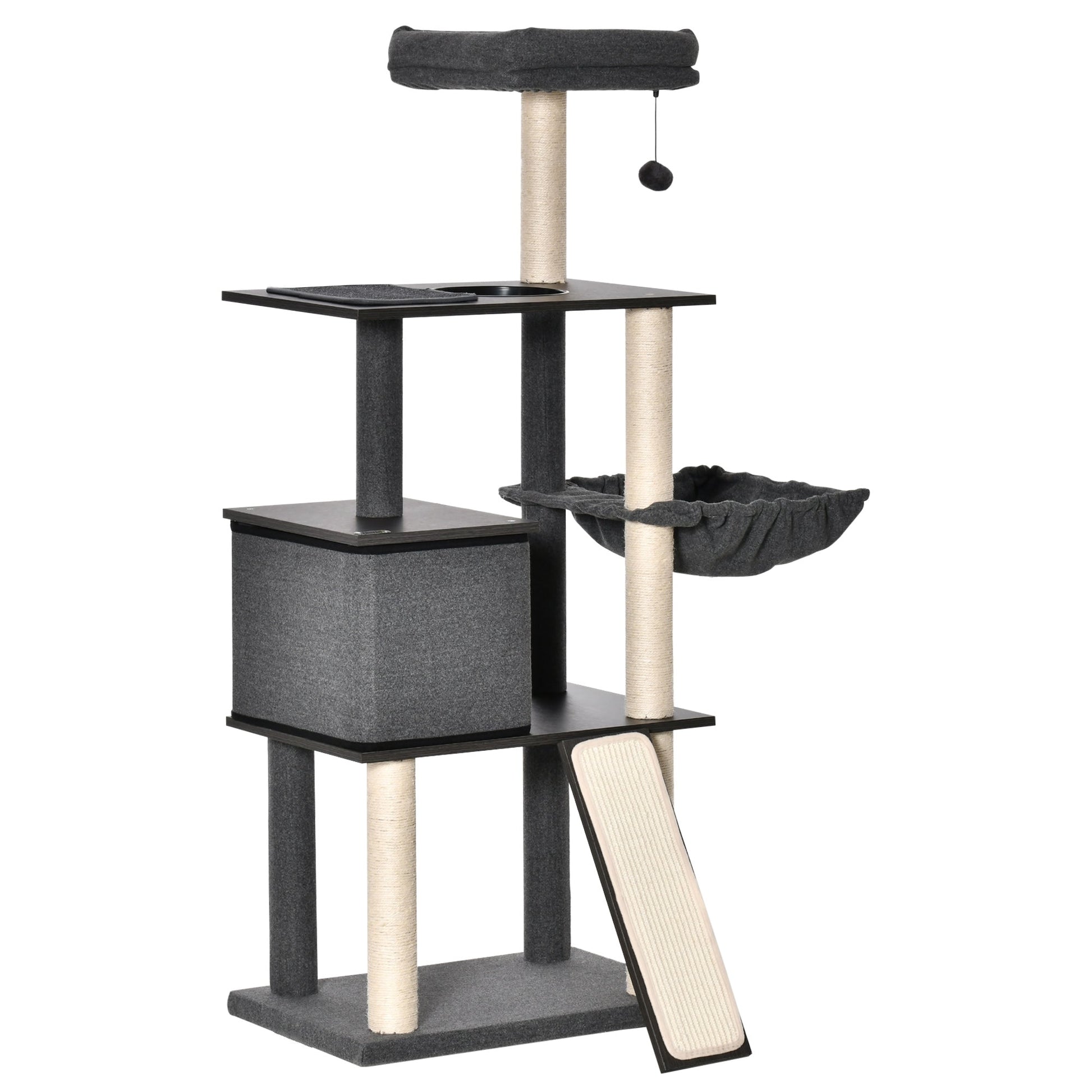58" Cat Tree Huge Kitty Activity Center Cat Climbing Toy Rest Pet Furniture with Sisal Scratching Post Pad Condo Bed Perch Ladder Hanging Ball Dark Grey at Gallery Canada