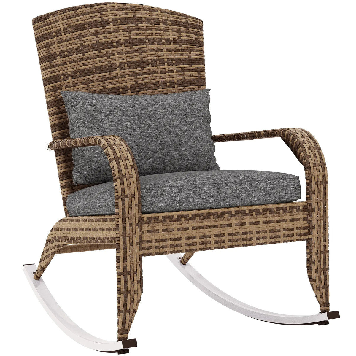 Outdoor Wicker Rocking Chair, High Back, Seat Cushion, Pillow, Grey/Yellow Outdoor Rocking Chairs at Gallery Canada