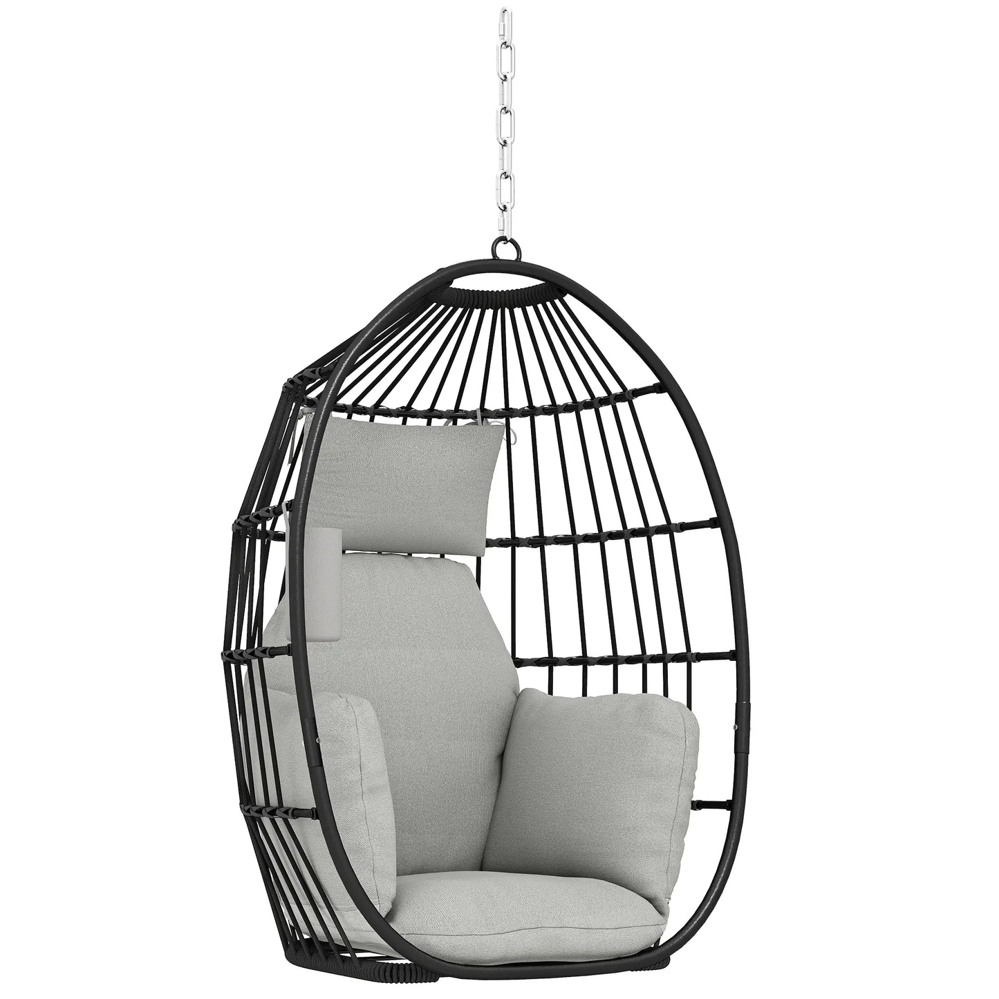 Foldable Hanging Egg Chair, With Head Pillow And Cup Holder, Dark Grey Hanging Porch Swings at Gallery Canada