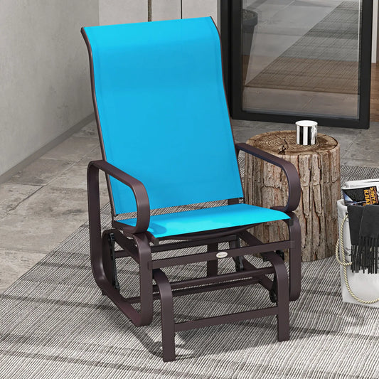 Patio Glider with Mesh Fabric, Outdoor Rocking Chair, Blue Outdoor Gliders Brown, Blue at Gallery Canada