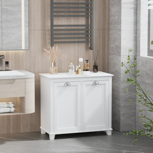 Tilt-Out Laundry Cabinet, Bathroom Organizer, 2-Compartment Hamper, White Bathroom Cabinets White at Gallery Canada