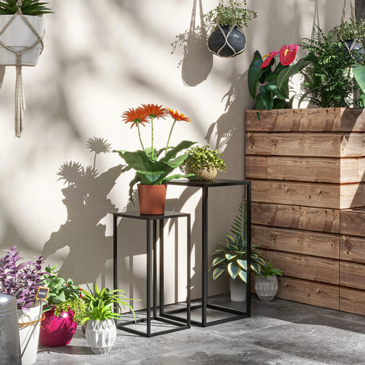Set of 2 Plant Stands, Decorative Flower Display Holder for Living Room Balcony Plant Stands Black at Gallery Canada