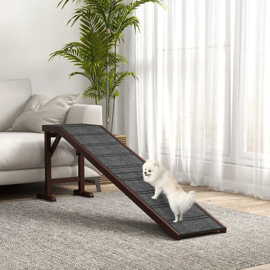 Marches de lit pour animaux de compagnie, dessus en tapis antidérapant, bois de pin, 74"L x 16"l x 25"H, marron