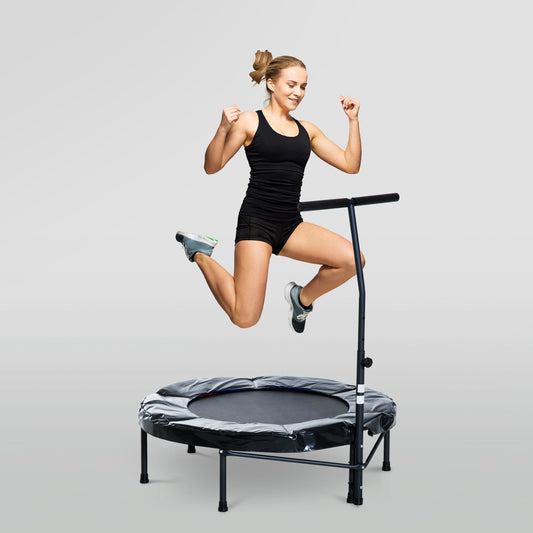 39" Mini Exercise Trampoline Indoor Fitness Rebounder w/ Adjustable T-Bar Black - Gallery Canada
