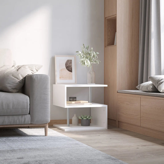 Wooden S Shape End Table, 3 Tier Storage Shelves, White Side Tables White at Gallery Canada