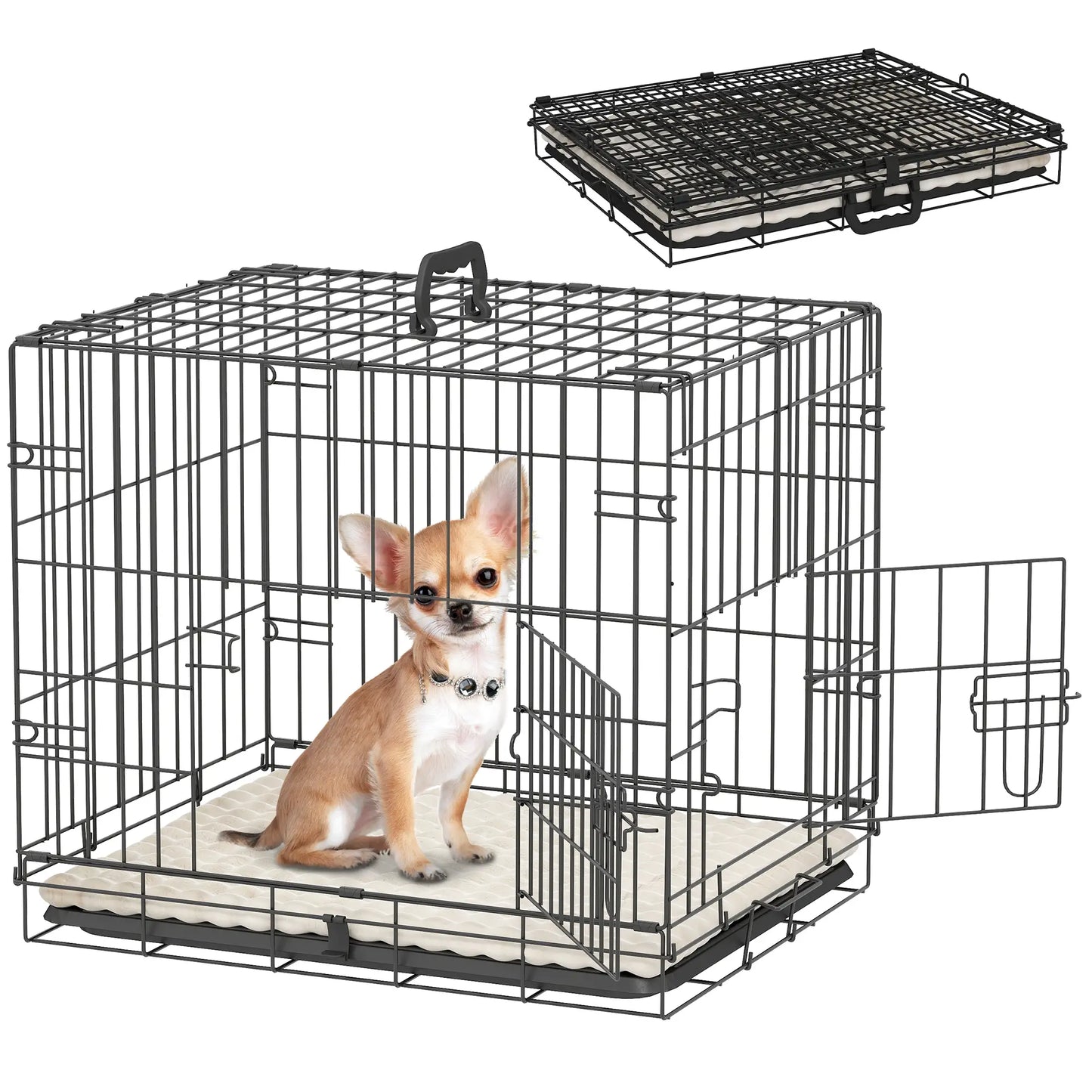 24" Dog Crate, 2 Doors, Folding Metal Cage, Removable Tray, Black Dog Cages & Crates at Gallery Canada