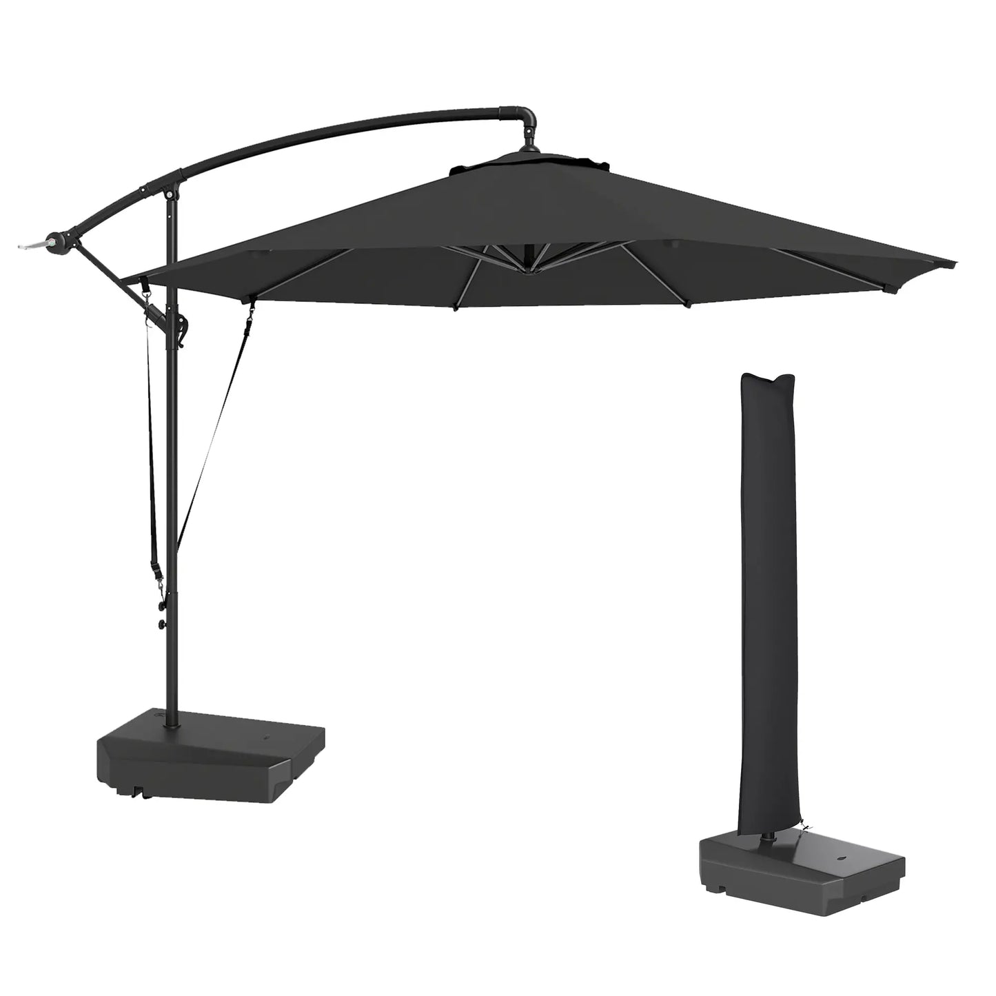 10FT Cantilever Umbrella, Fillable Base, Wind Strap, Cover, UPF50+, Grey Offset Cantilever Umbrellas at Gallery Canada