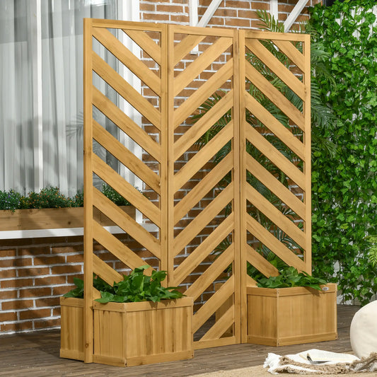65" Folding Privacy Screen With Planters, For Patio Deck, Brown Side Awnings Brown at Gallery Canada