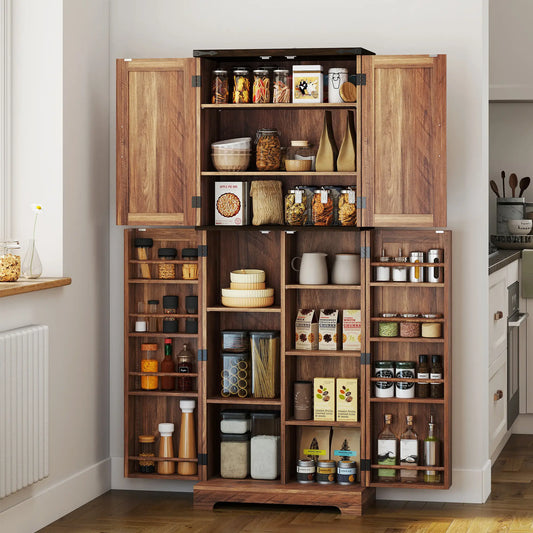 64 Inch Tall Kitchen Pantry Cabinet, Wood Grain, Brown Kitchen Pantry Cabinets Brown with Wood Grain Effect at Gallery Canada