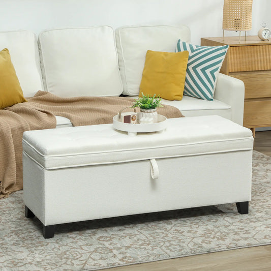 Storage Ottoman Bench, Foot Rest, 47 Inches, Cream White