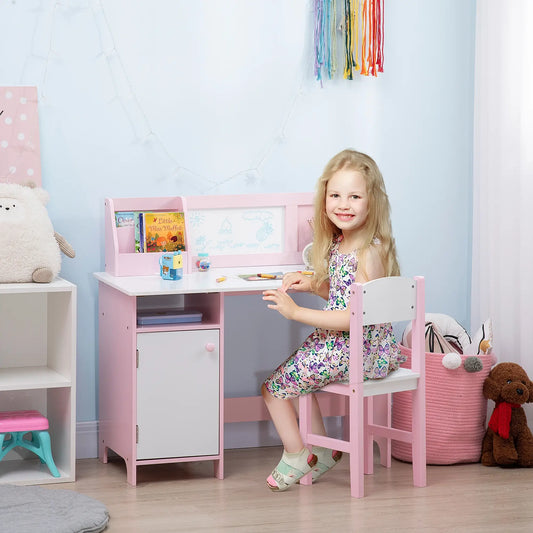 Kids Desk and Chair Set, 2Pcs, Whiteboard, Storage, Shelves, Pink Kids Table Sets White, Pink at Gallery Canada