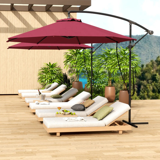 9.5' Cantilever Umbrella, Wind Protection, Crank, Cross Base, UPF 50+, Red Offset Cantilever Umbrellas Wine Red at Gallery Canada
