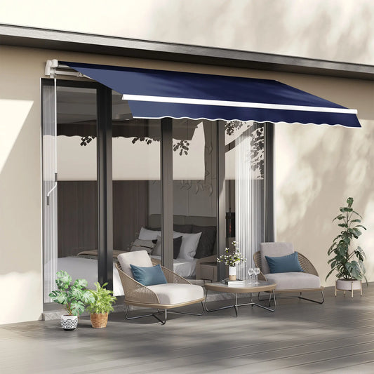 10' x 8' Retractable Awning, Sun Shade Canopy, Aluminum Frame, UV Protection, Blue Deck Awnings Blue at Gallery Canada