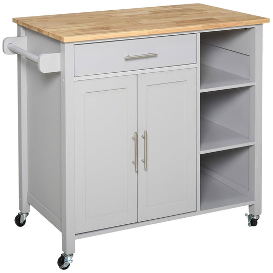 Wooden Rolling Kitchen Island on 360° Swivel Wheels Dining Cart with Drawer for Kitchen, Grey - Gallery Canada