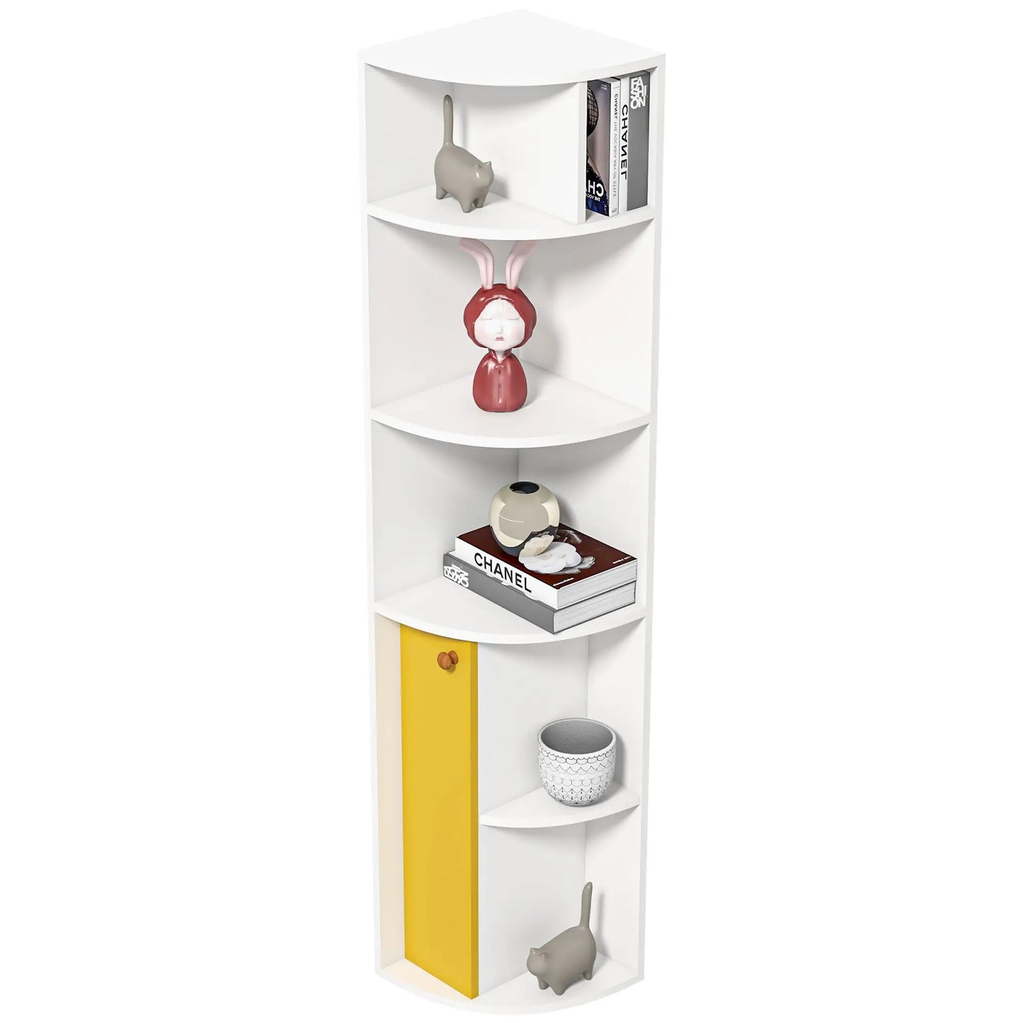 5-Tier Corner Bookcase, Storage Bookshelf, Open Compartments, Cabinet, White