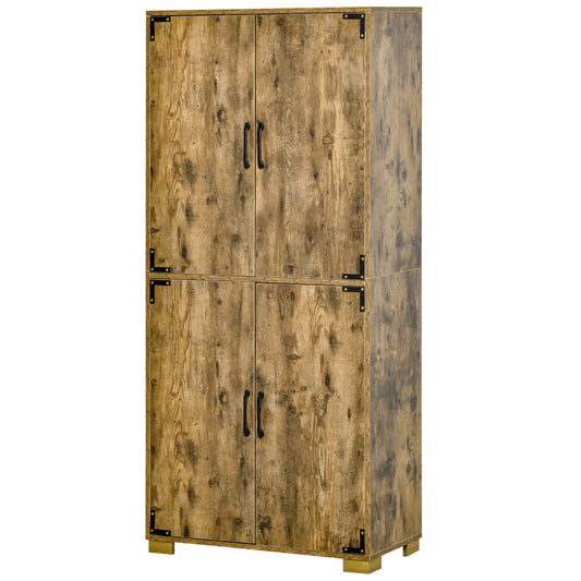 Farmhouse Kitchen Pantry Storage Cabinet with 4 Doors, Kitchen Cabinet with Shelves, Rustic Brown at Gallery Canada