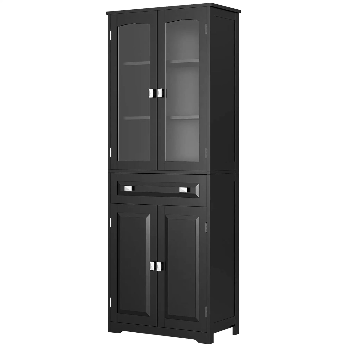 63" 4-Door Kitchen Pantry Cabinet, Adjustable Shelves, Black Kitchen Pantry Cabinets at Gallery Canada