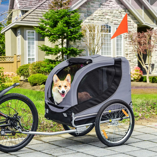 Dog Bike Trailer, Foldable, For Small Medium Dogs, Grey