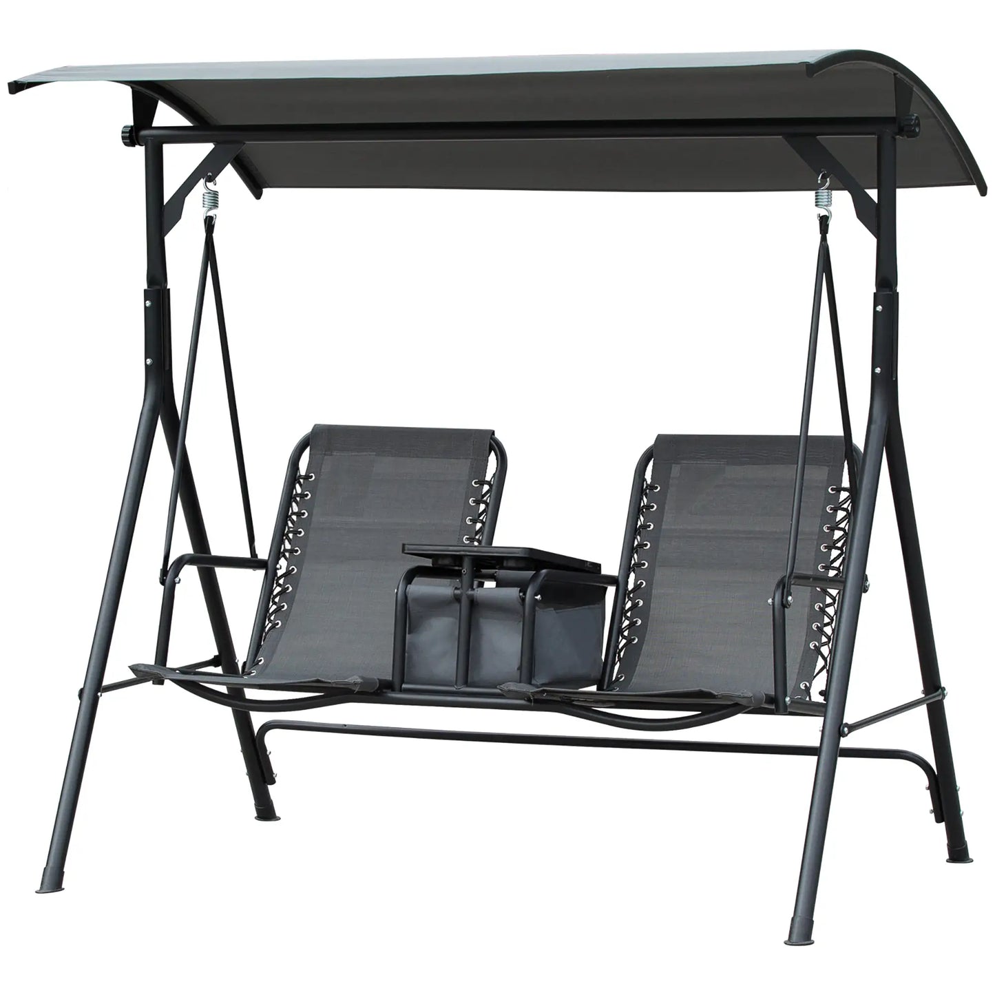 2 Person Porch Swing with Storage Table, Cup Holder, Canopy, Grey Patio Swings with Stand at Gallery Canada