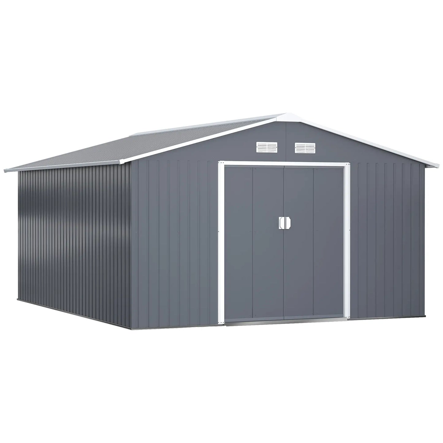 11.2ft x 12.5ft Garden Storage Shed, 4 Vent Slots, Double Sliding Door, Grey Sheds at Gallery Canada