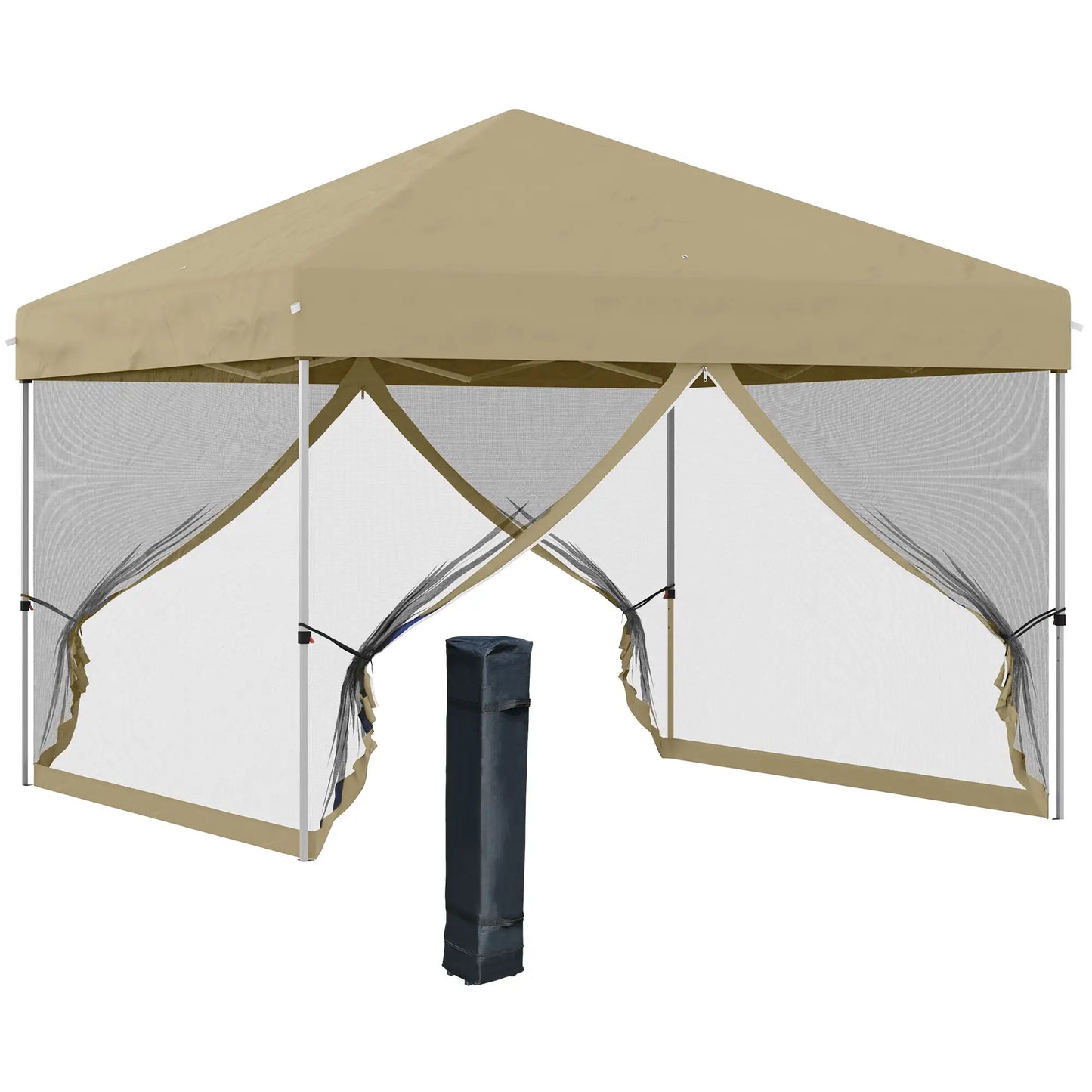 10' x 10' Pop-Up Party Tent, UPF50+ Outdoor Canopy, Mesh Sidewalls, Khaki Pop Up Canopies at Gallery Canada