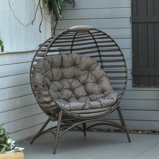 Egg Chair, Patio Lounge Chair, Foldable Basket Chair with Large Seat Cushion, Side Pocket, Sand Patio Chairs Sand at Gallery Canada