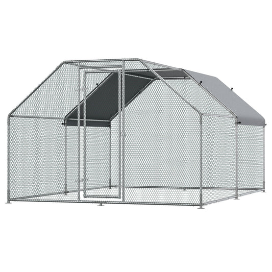9.2' x 12.5' Metal Chicken Coop, Galvanized Walk-in Hen House, Poultry Cage Outdoor Backyard with Waterproof UV-Protection Cover for Rabbits, Ducks - Gallery Canada