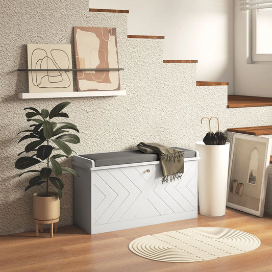 Shoe Storage with Seat, Upholstered Hallway Bench, Shoe Bench with Flip Drawer, Adjustable Shelf for 8 Pairs of Shoes Shoe Storage Cabinets & Racks White at Gallery Canada