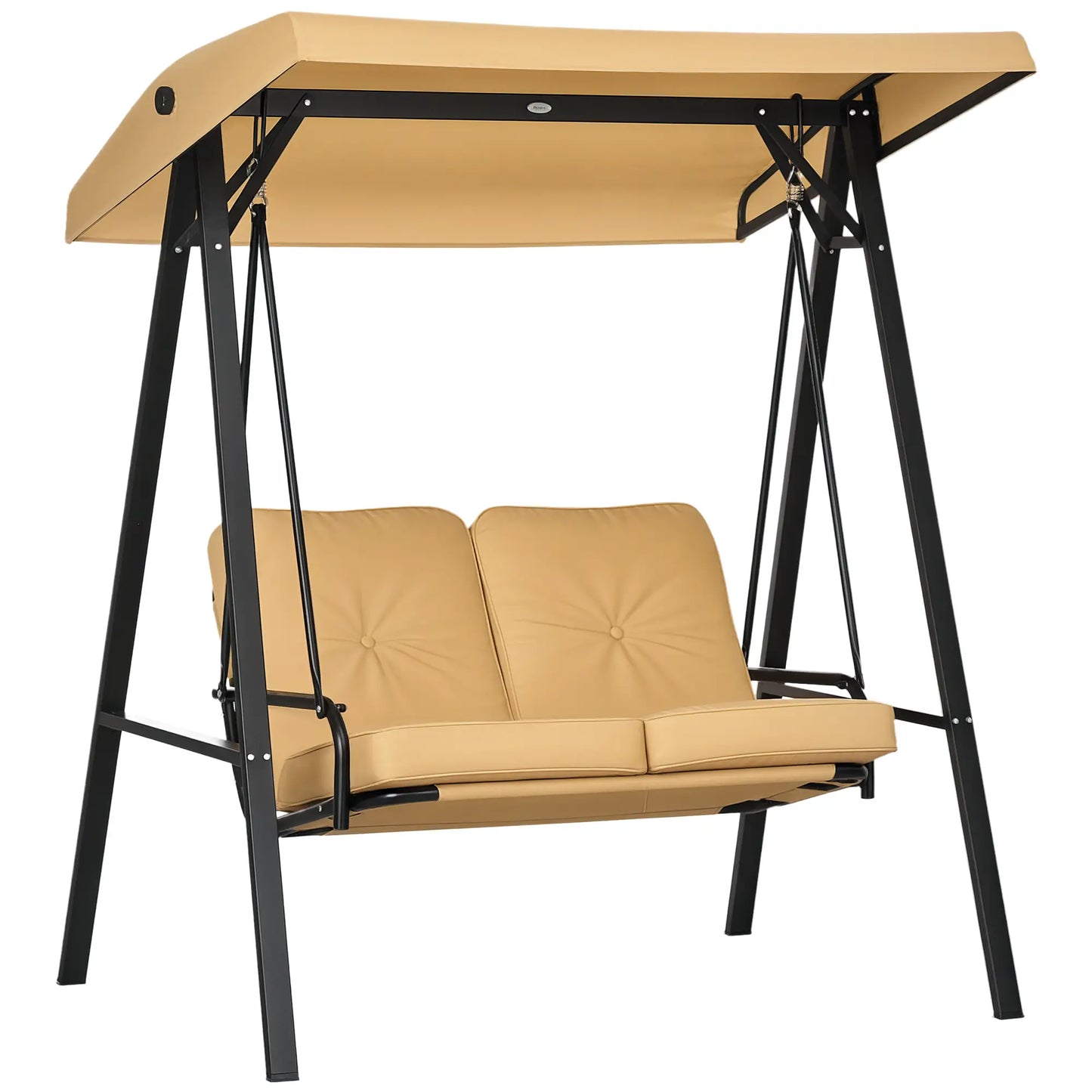 2-Seater Outdoor Porch Swing, Adjustable Canopy, Beige Patio Swings with Stand at Gallery Canada