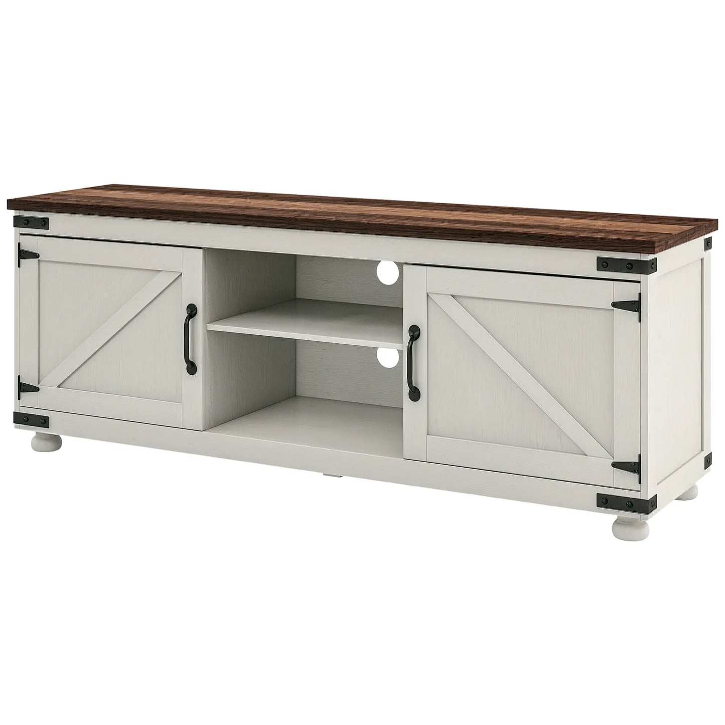 Farmhouse TV Stand for 65" TV, Barn Doors, Distressed White, White TV Stands at Gallery Canada