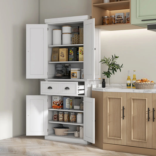 72" Kitchen Pantry, Freestanding Storage Cabinet, White Kitchen Pantry Cabinets White at Gallery Canada